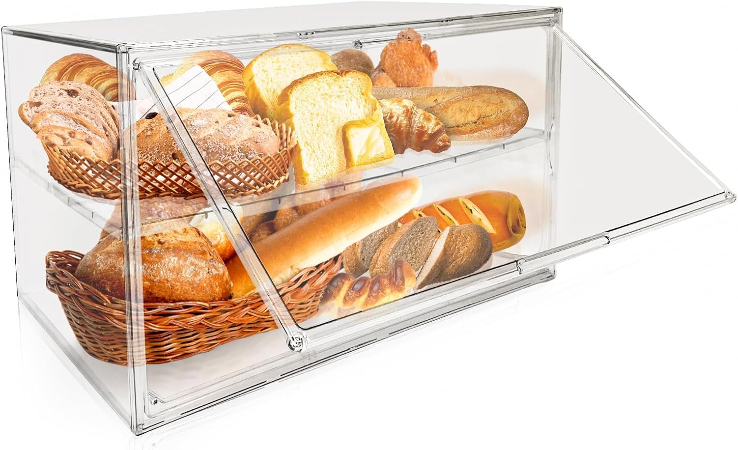 Extra Large 19.7"X14.6"X11.6" Clear Bread Box for Kitchen Counter, Acrylic Pastry Display Case Stackable Storage Container Plastic Bakery Display Case with Magnetic Door - Image 3