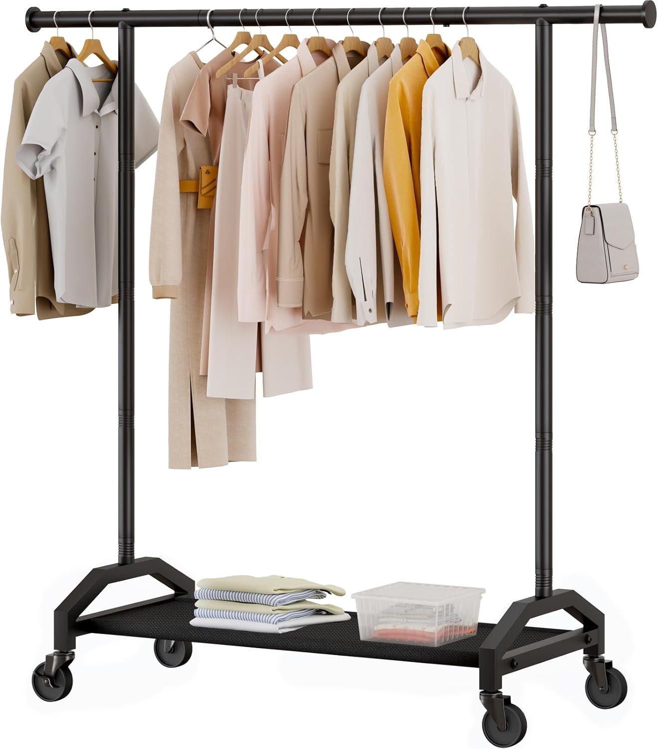 Clothes Rack Clothing Racks for Hanging Rolling Heavy Duty Coat Rack Drying Rack Clothing 200lbs Capacity 3" Industrial Wheels, 1" Pipe,Rolling Garment Rack Black - Image 10