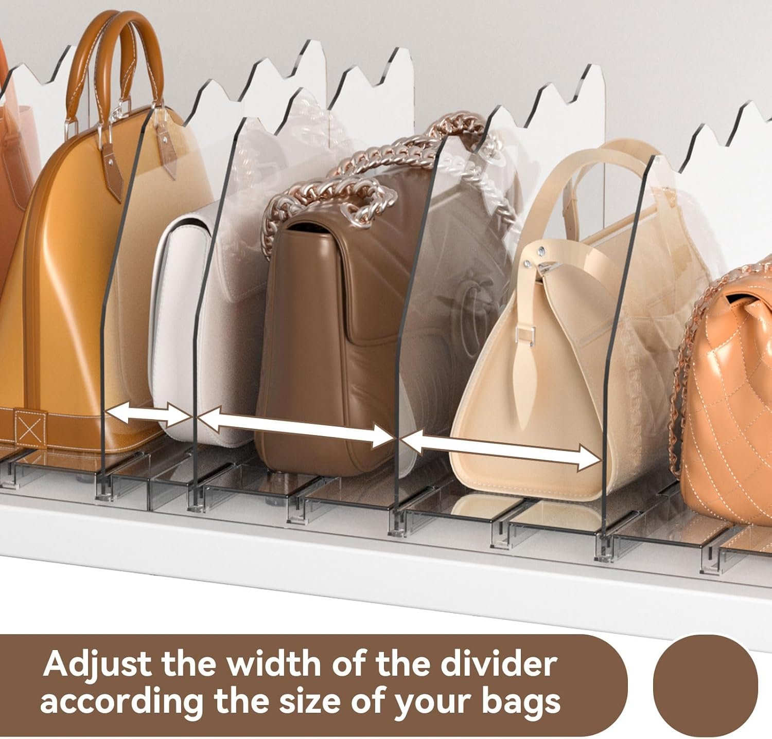 SOYO Adjustable Purse Organizers for Closet, Acrylic Shelf Divider for Bag and Purse Storage, Clear Pocketbook and Handbag Organizer, Bookshelf Separator Organizers for House, Office Use, Clear - Image 4