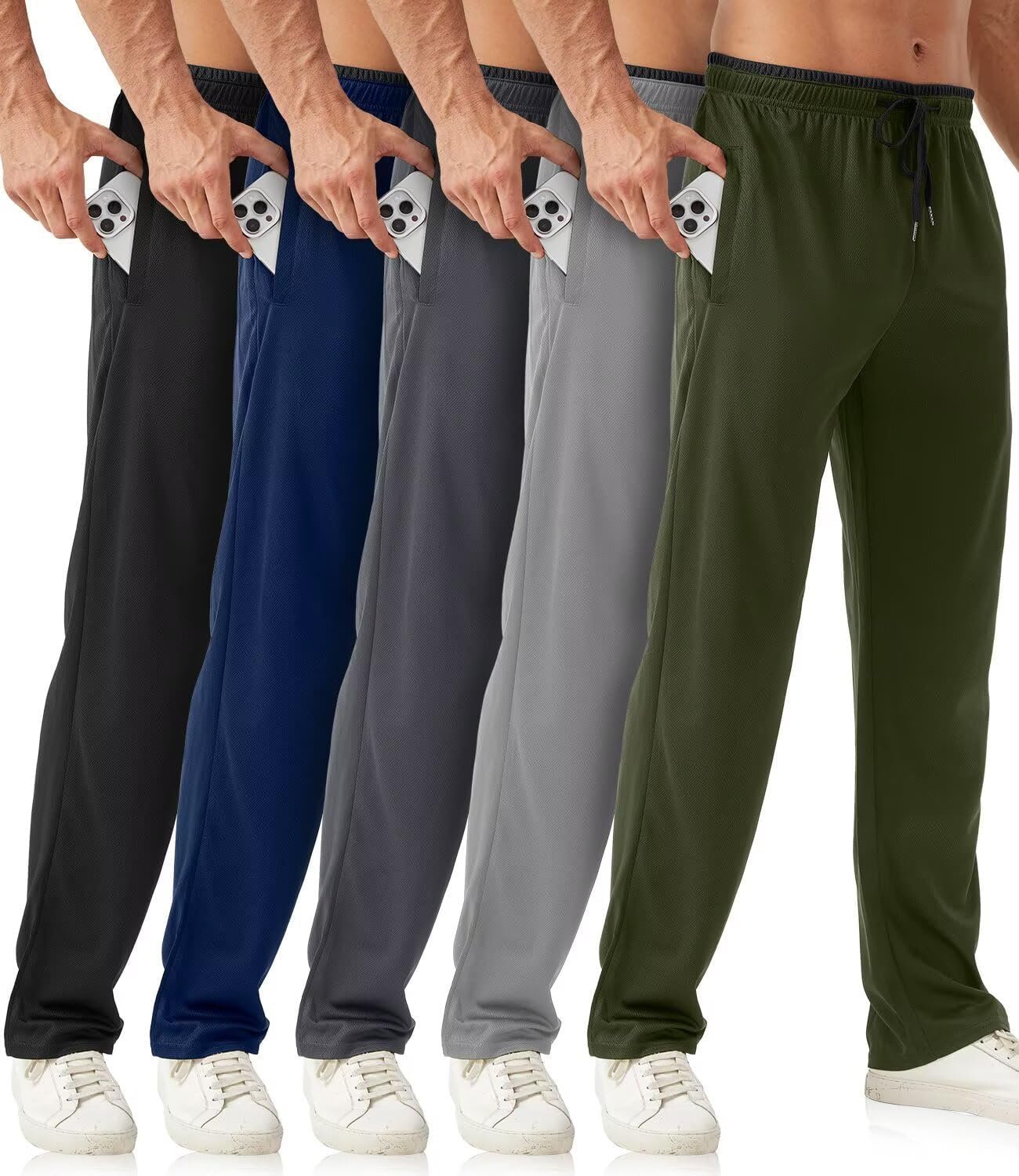 Mens Sweatpants with Zipper Pockets 5 Pack Mens Joggers for Men Open Bottom Mesh Athletic Pants for Workout,Running - Image 2