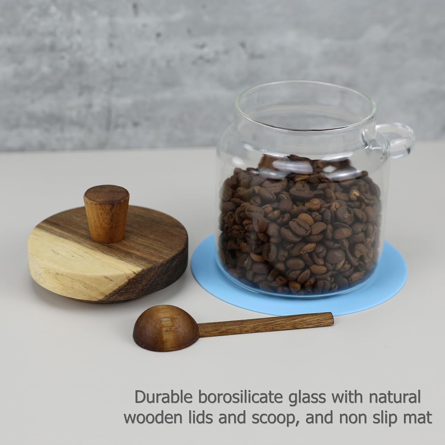 EIKS Glass Jars with Wooden Lids and Scoop, Airtight Food Storage Containers for Sugar Coffee Bean Candy Spice Bath Salt (18oz) - Image 4