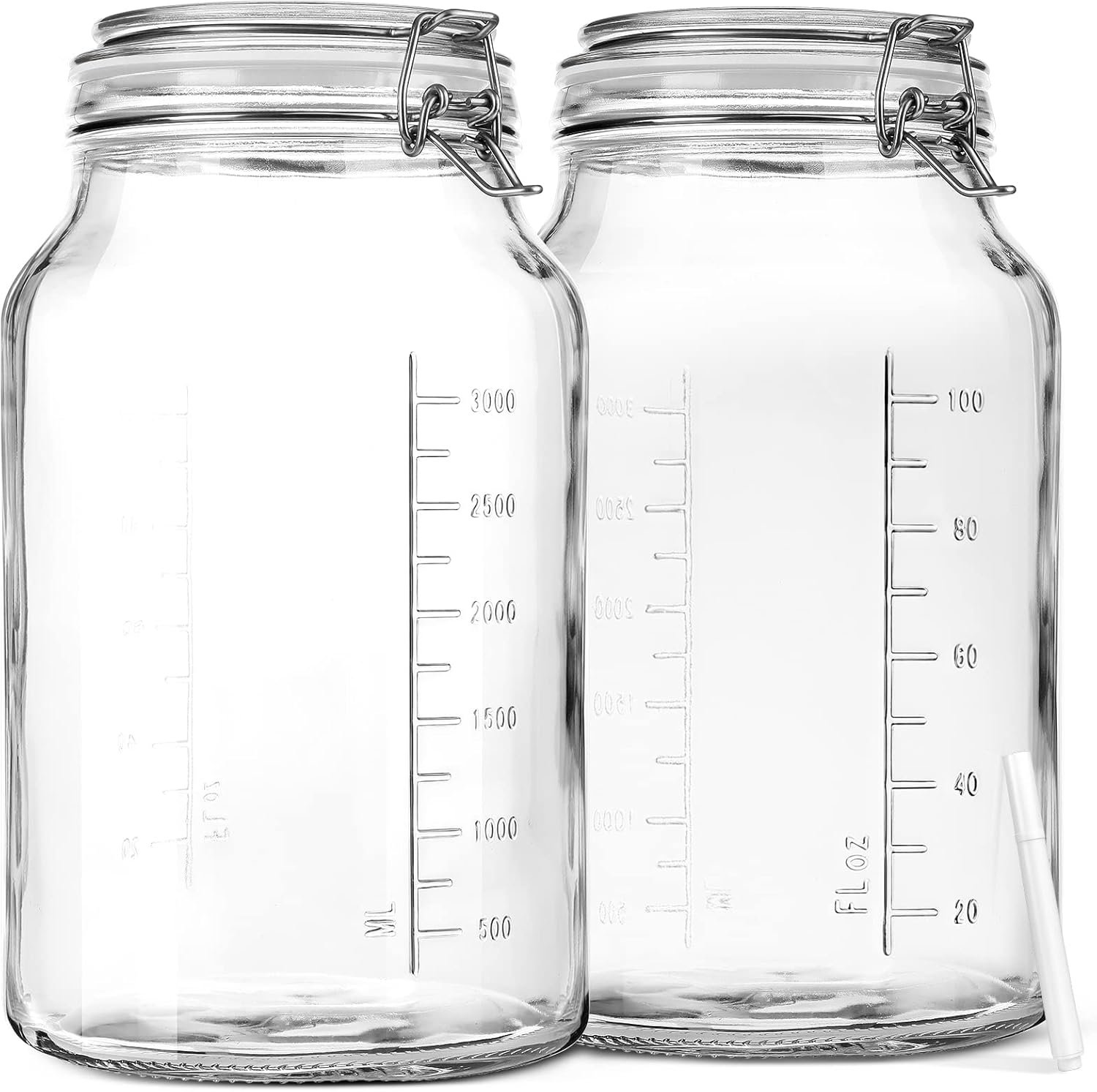 1 Gallon Super Wide Mouth Glass Storage Jars with Airtight Lids and 2 Measurement Marks, Leak Proof Glass Container with Hinged Lids, Large Pickle Jars with Labels and Silicone Gasket, 2 Pack - Image 2