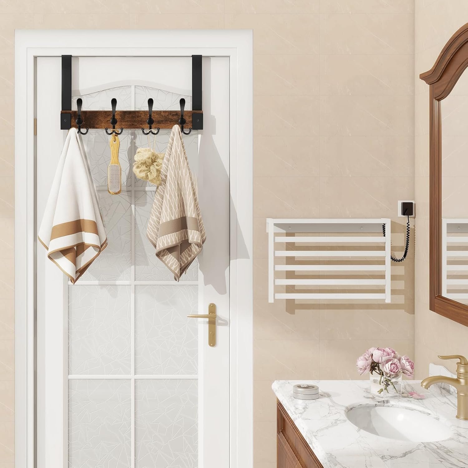 Homode Over The Door Hooks for Hanging, Heavy Duty Wood Over Door Hanger Hook, Over The Door Towel Coat Rack for Bathroom, Back of Door Hooks for Hanging Towels, Clothes, Hats, Rustic Brown Black - Image 5