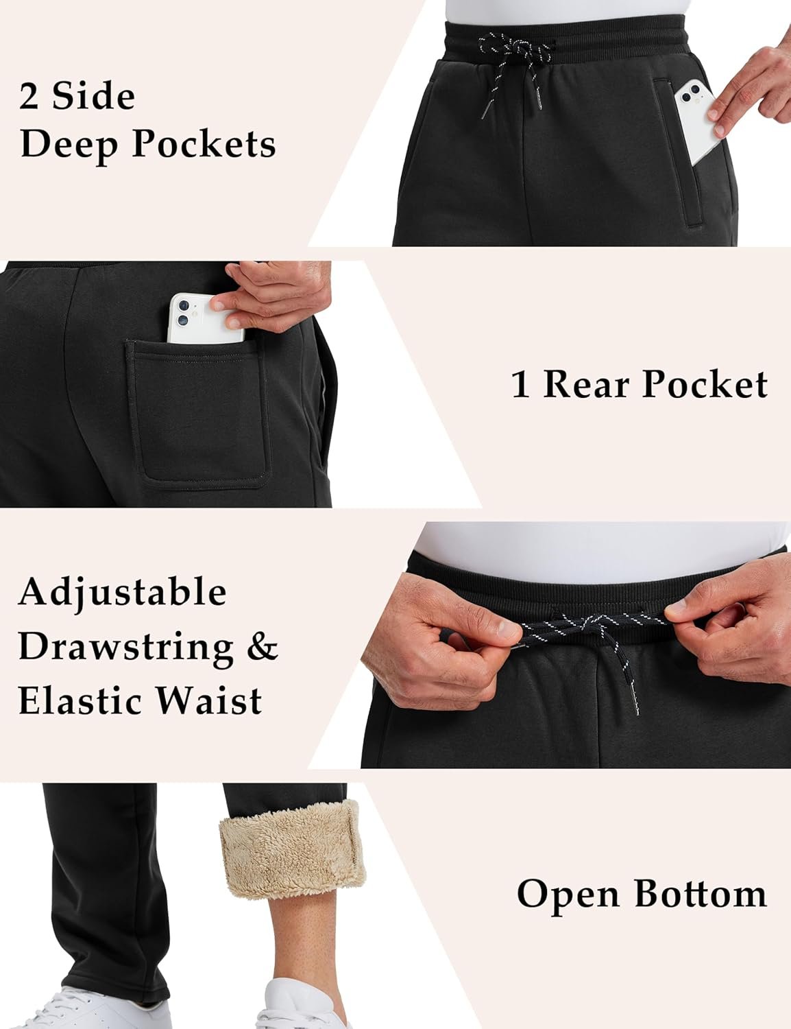 MAGCOMSEN Men's Winter Fleece Pants Sherpa Lined Sweatpants Thermal Warm Thicken Pants Active Joggers with 3 Pockets - Image 5