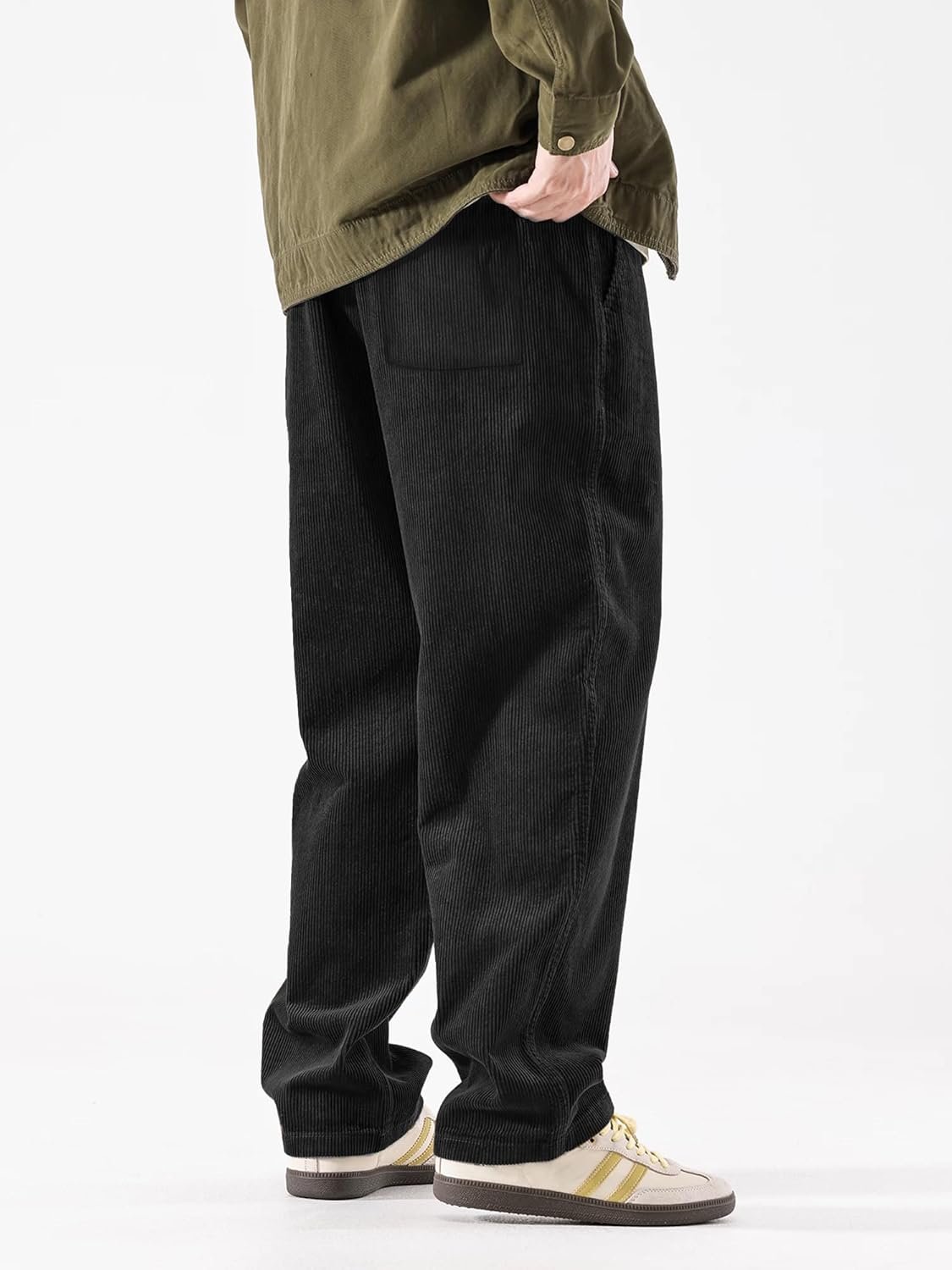 PLEPAN Mens Corduroy Pants Baggy Wide Leg Casual Elastic Waist Drawstring Loose Fit Sweatpants - Image 4