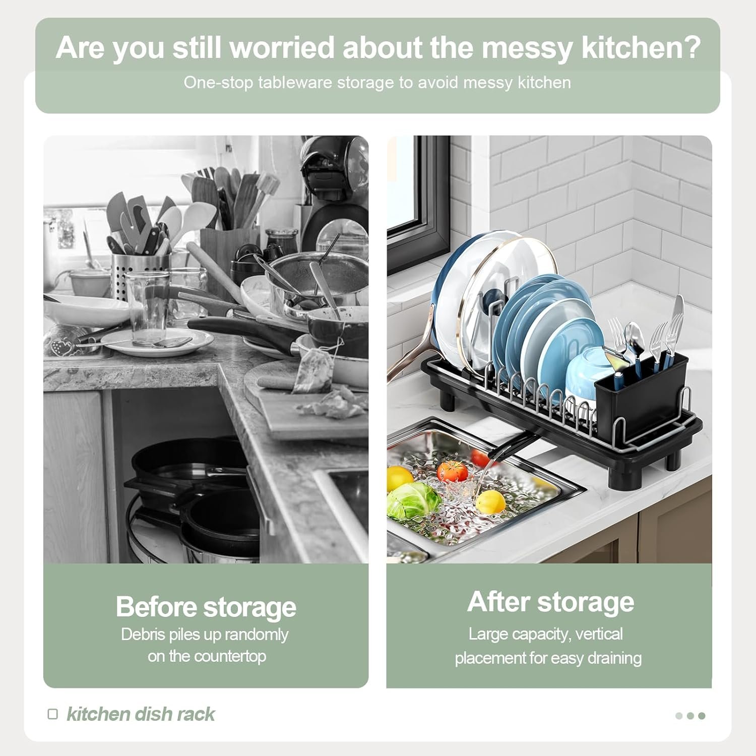 Compact Dish Drying Rack with Utensil Holder – Small Countertop Dish Drainer with 360° Rotating Drain Spout, Stainless Steel Dish Rack for Kitchen Sink, Space-Saving Design for Small Kitchen - Image 4