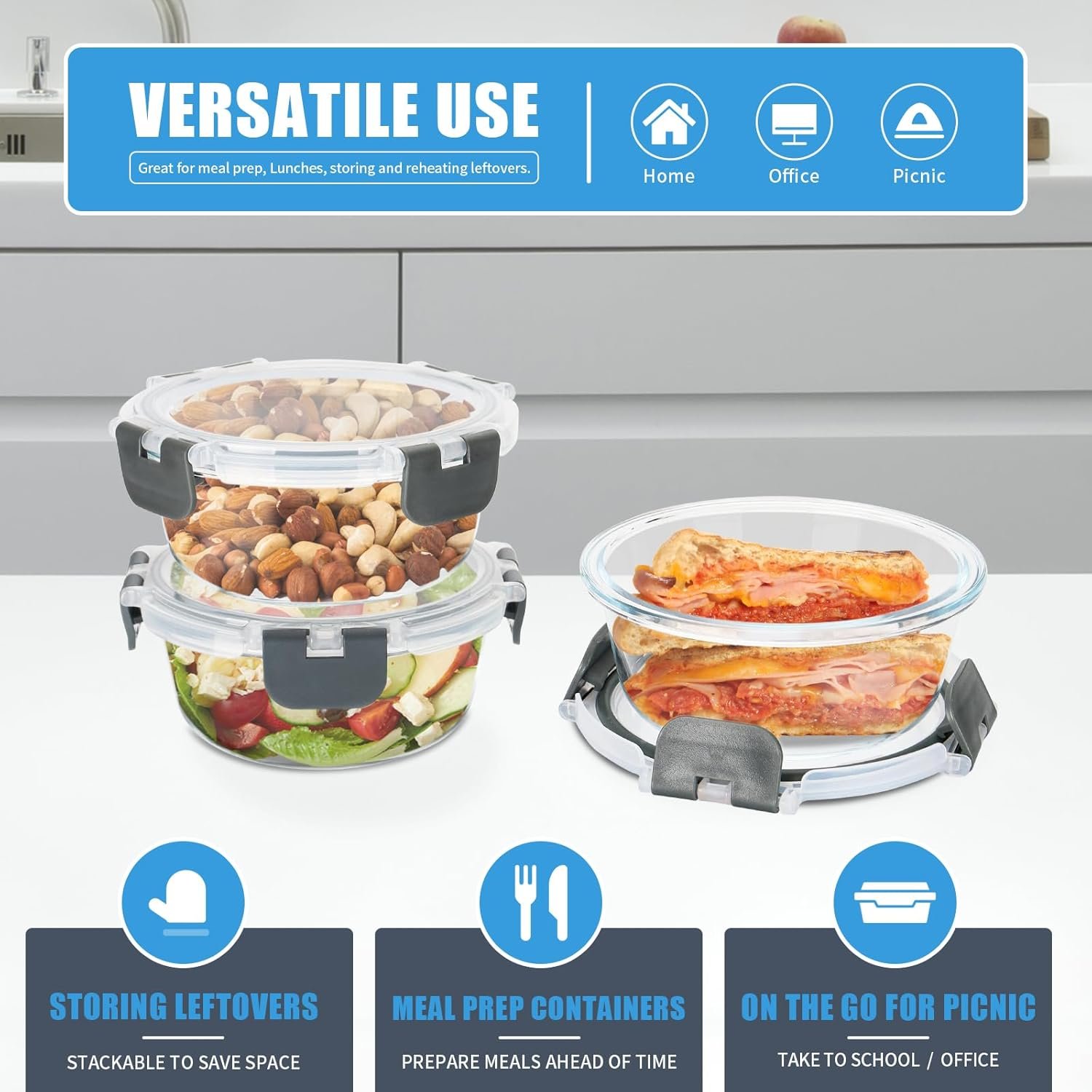 12 Pack Small Glass Food Storage Containers with Lids Airtight, 13oz Leak-Proof Meal Prep Containers Set, Freezer to Microwave Safe, Dishwasher Safe - Image 7