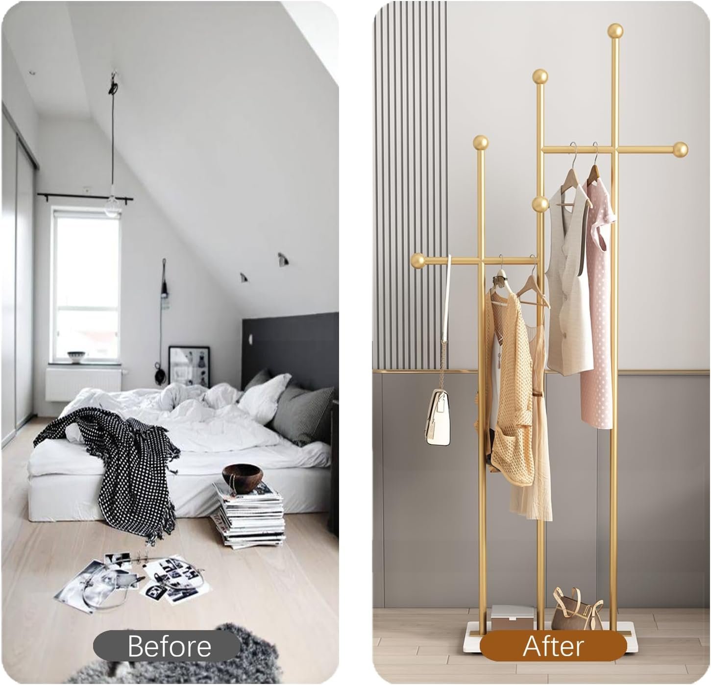 Gold Coat Racks with Marble Base Heavy Duty Clothes Rack Metal Coat Tree for Clothes Hats Scarfs Totes-19.7''L,GOLD - Image 4