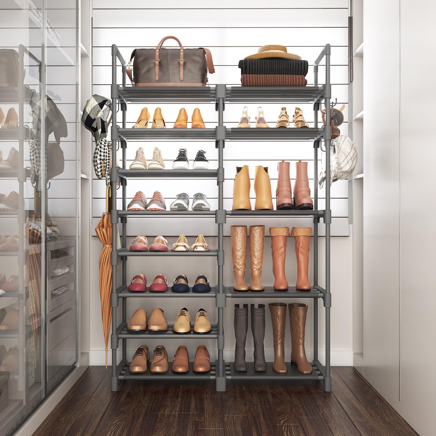 ROJASOP Shoe Rack, Shoe Storage Organizer for Closet Entryway Garage Bedroom, 8 Tier Tall Metal Shoe Shelf for 26-32 Pairs Boots & Shoes, Adjustable Shoe Stand for Small Space - Image 8