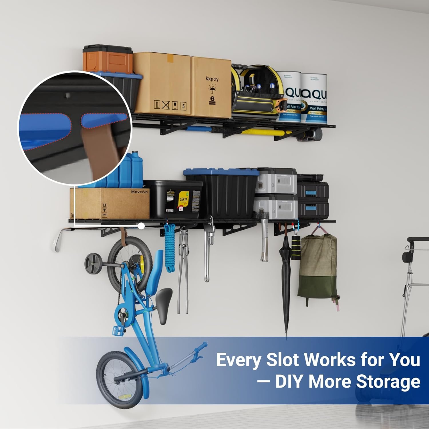 FLEXIMOUNTS 12-inch-by-72-inch Wall Shelf Garage Storage Rack Wall Mounted Floating Shelves,1x6ft,Black, 2-Pack, Classic Series - Image 8