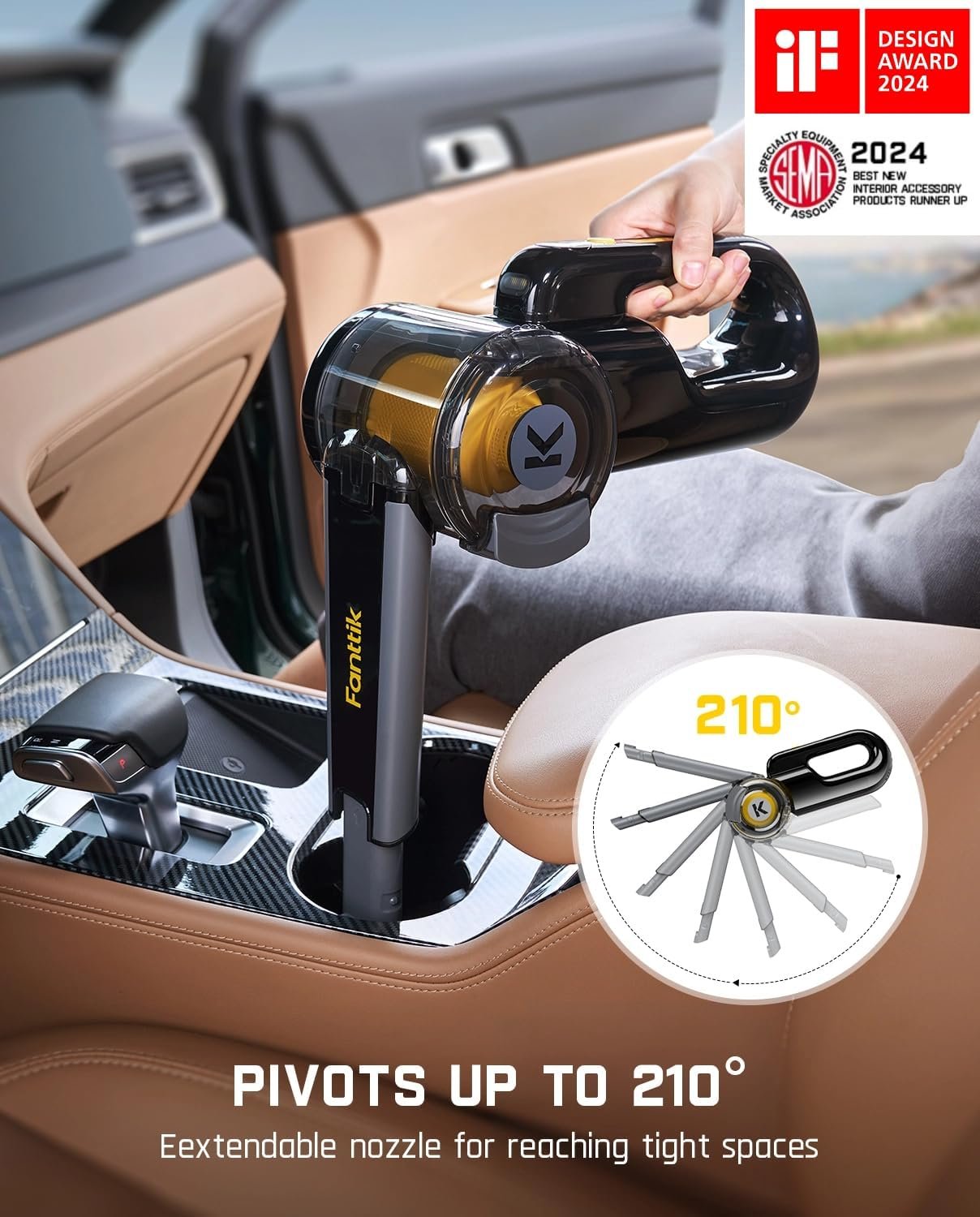 Fanttik Fold V10 APEX Pivot Cordless Car Vacuum, 17000Pa Handheld Vacuum Suction Power, Smart LED Display, Portable for Car Home Pet (Deluxe with Flexible Hose&Pet Brush) - Image 4