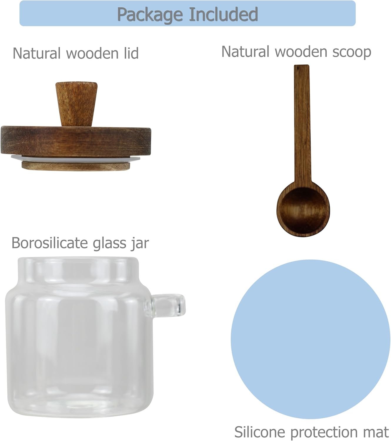 EIKS Glass Jars with Wooden Lids and Scoop, Airtight Food Storage Containers for Sugar Coffee Bean Candy Spice Bath Salt (18oz) - Image 6