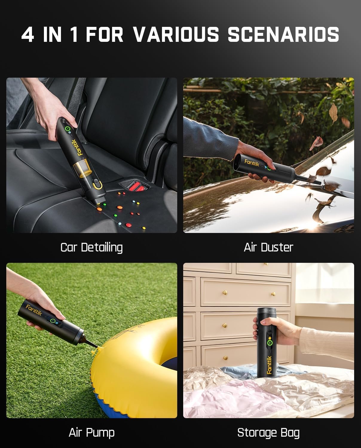 Fanttik Slim V10 APEX Cordless Car Vacuum, 4-in-1 Portable Mini Handheld Vac, 19kPa Suction Power, Upgraded Smart Digital Display, 2 Suction Modes for Small Jobs, Car, Office Desk, Keyboards (Black) - Image 4