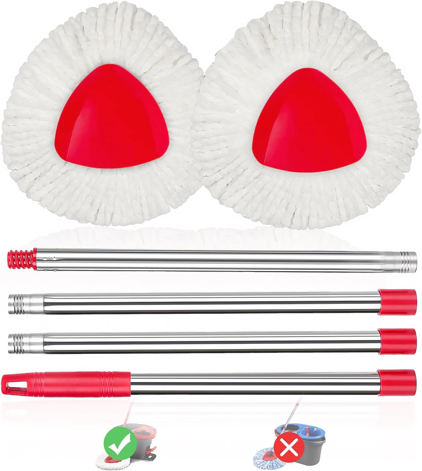 2 Pack Spin Mop Replacements Head Compatible for O ceda EasyWring 1 Tank System, Microfiber Mops Refills Hardwood Floor Cleaning, Base and 30-58in Handle Set Combo - Image 2