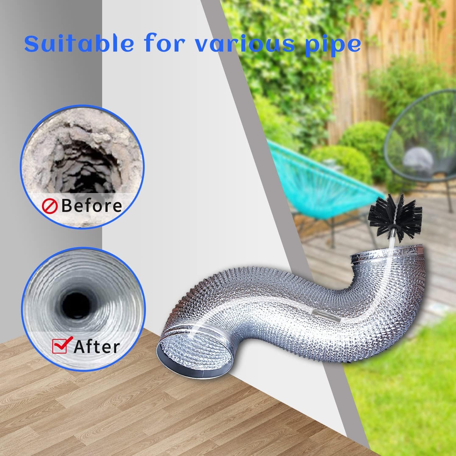 HOKLNUSE Dryer Vent Cleaner Kit Chimney Sweep Cleaning Tools Pellet Stove Cleaner Kit Air Dryer Duct Fireplace Brushes for Easy Lint Cleaning with 4" and 6" Brush Heads (Heavy Duty, 30Feet) - Image 3