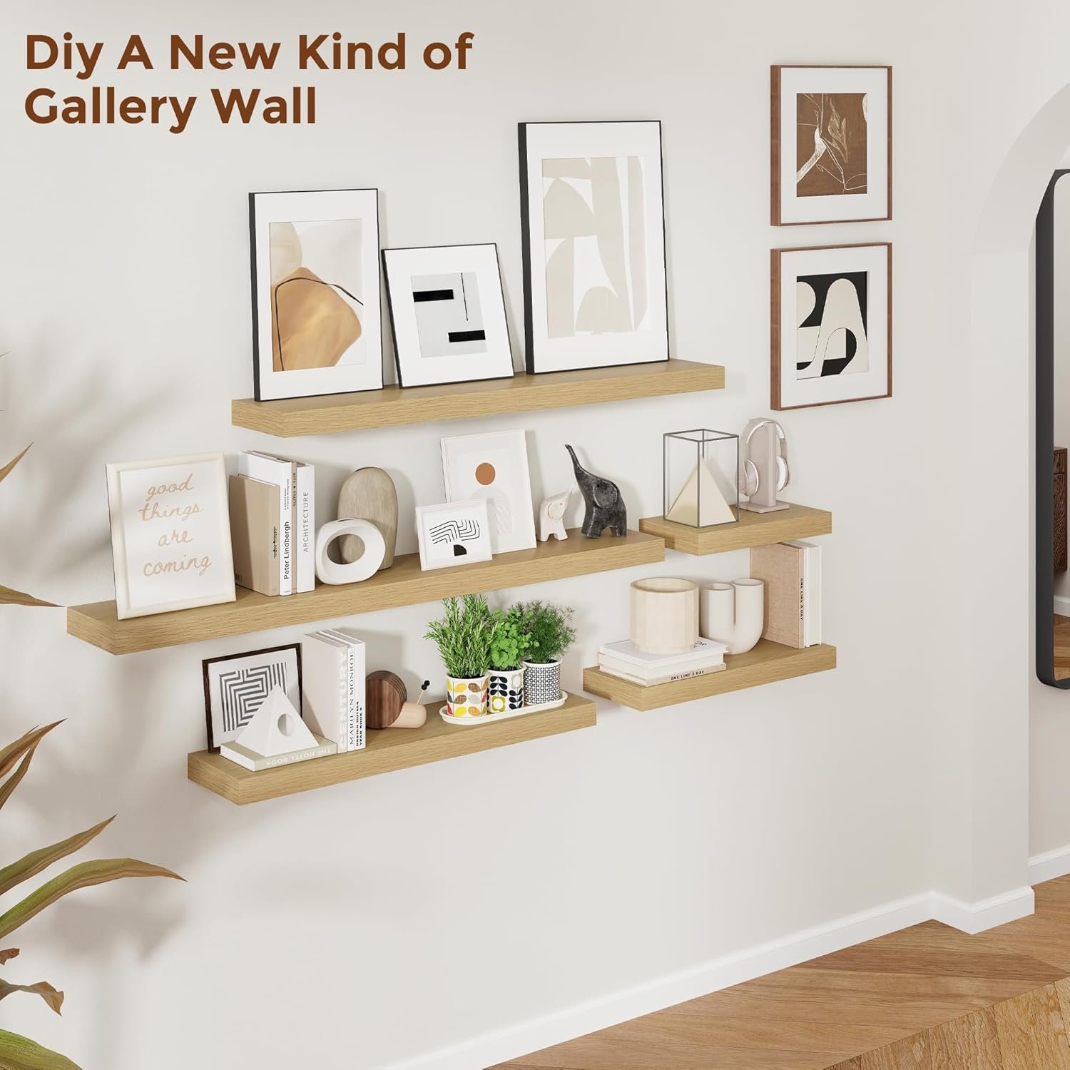 Heimlove 24 Inch Floating Shelves for Wall Oak Shelves Set of 2,Wall Mounted Rustic Wood 8 Inch Deep Floating Shelf with Invisible Brackets for Bedroom Kitchen Living Room - Image 6