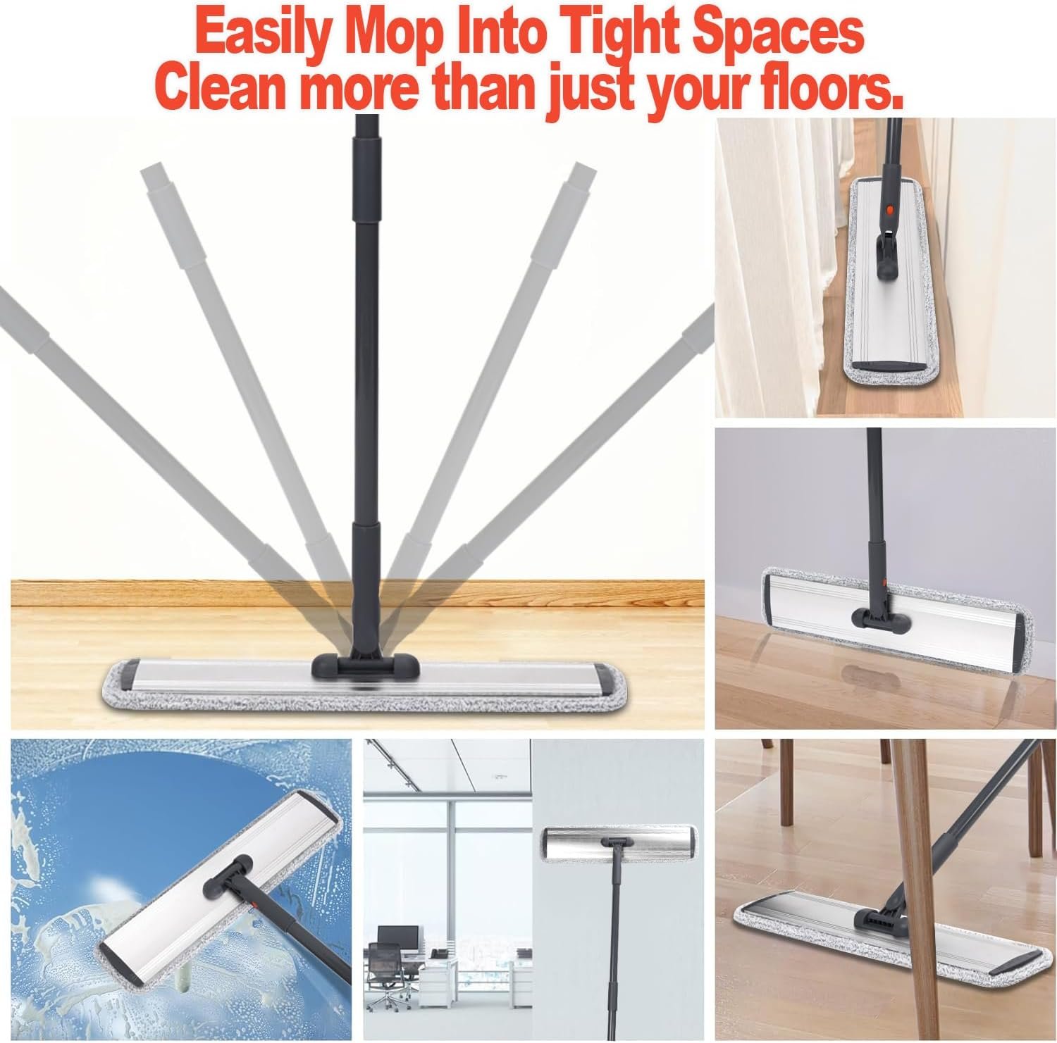 18 Professional Microfiber Mop Large Flat Mops for Floor Cleaning 4 Reusable Washable mop Pads Hardwood Cleaning System Wet and Dust Mop with 61in Long Stainless Steel Handle - Image 6