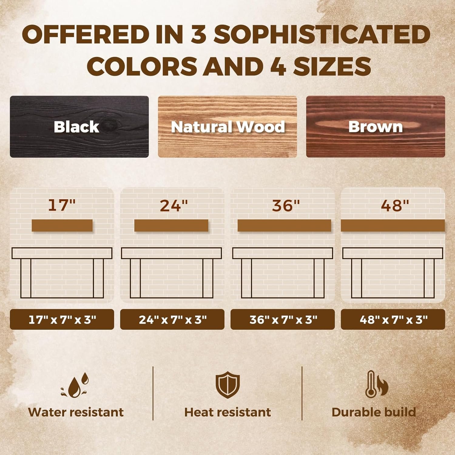 17x3x7 inch Floating Shelves Wall Mounted - Set of 2 Wood Rustic Solid Wood Wall Shelf - Heavy Duty Decorative Fireplace Mantel for Living Room, Bedroom, Bathroom, Kitchen - Image 8