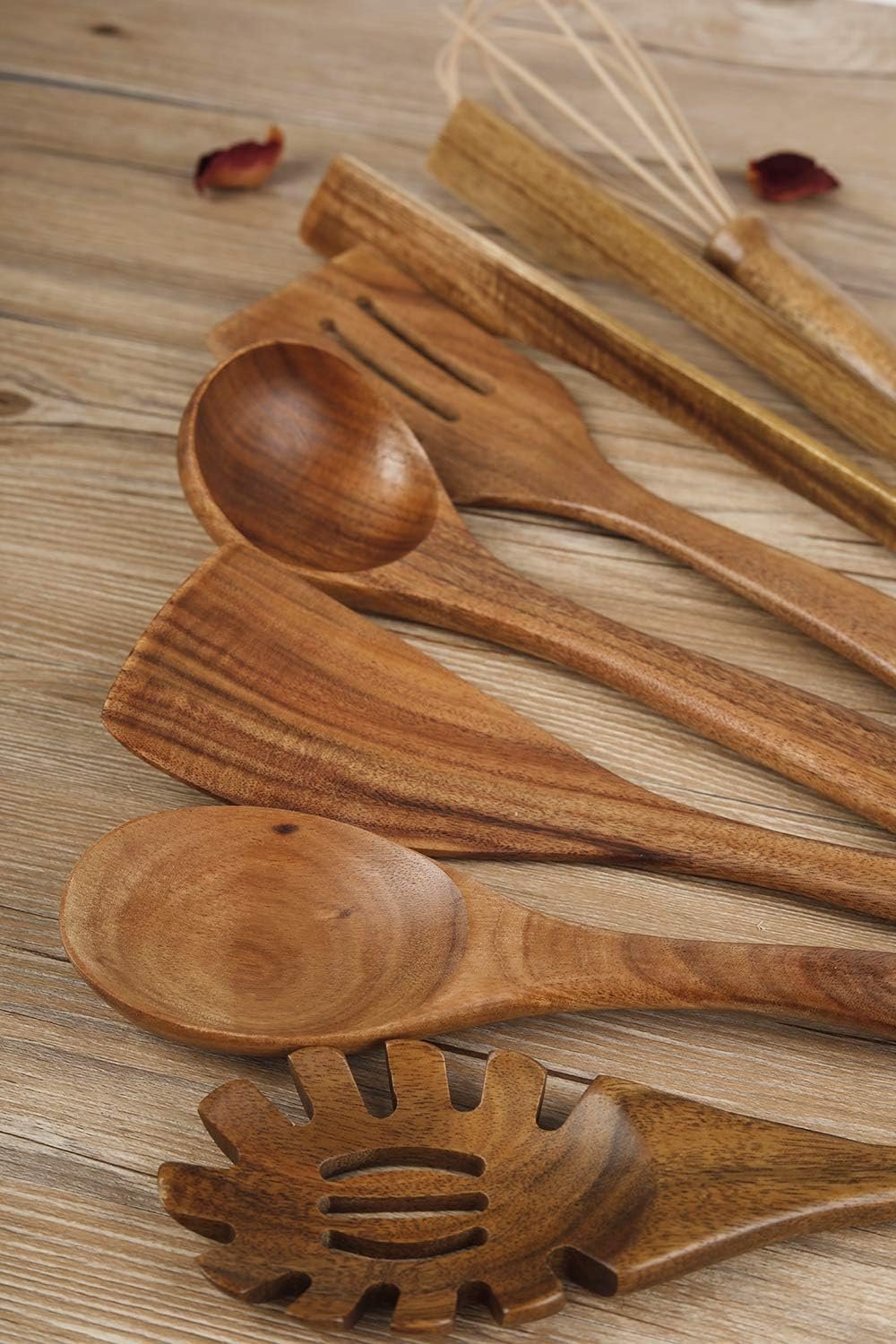 Wooden Utensil for Cooking, Wood Kitchen Utensils Cooking Set Teak Wood Spoons set for Cooking,Spatulas Non-Stick for Cookware Kitchen Spoon (7) - Image 8