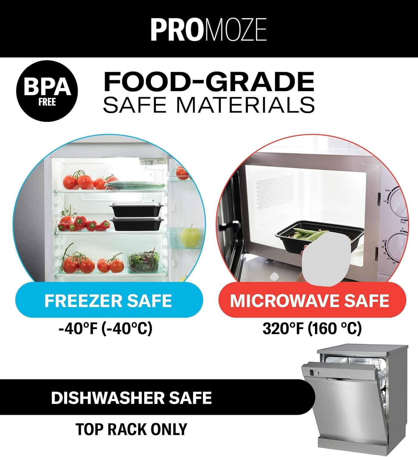 50-Pack Reusable Meal Prep Containers Microwave Safe Food Storage Containers with Lids, 28 oz - 1 Compartment Take Out Disposable Plastic Bento Lunch Box To Go, BPA Free - Dishwasher & Freezer Safe - Image 6