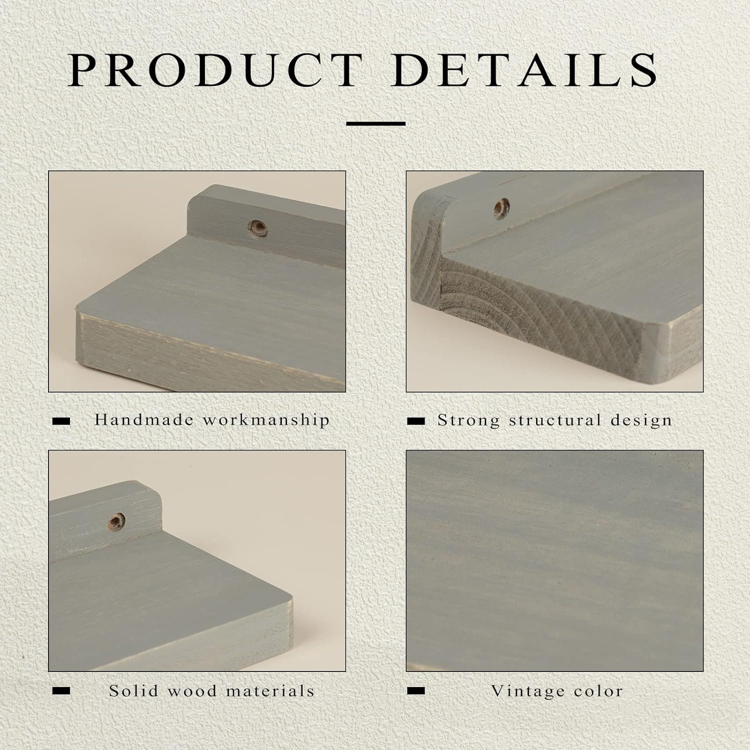 Freezing point Small Floating Shelf for Wall Set of 2 Natural Wood 8Inch Mini Wall Shelves Decor Plant Display Collectibles Mounted Kitchen Bathroom Bedroom Corner Decorative Storage Tiny Stand Grey - Image 5