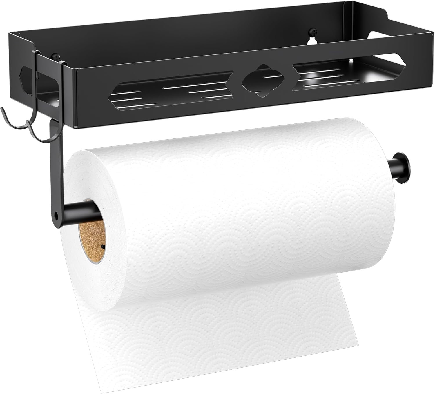 Paper Towel Holder with Shelf for Bathroom, Kitchen Paper Holder Spice Rack Paper Towel Roll Holder Wall Mounted Paper Towel Holder with 2 Hooks(2 Installation Methods - Self-Adhesive and Drilling) - Image 10