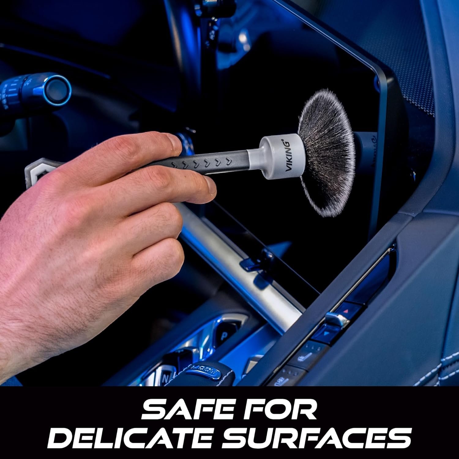 VIKING Car Detailing Brush Set for Car Cleaning Kit, Super-Soft Bristles for Interior Detail, Black/Grey, Includes Medium 1 Inch Diameter and Large 1.5 Inch Diameter Brush Heads, 2 Pack - Image 5