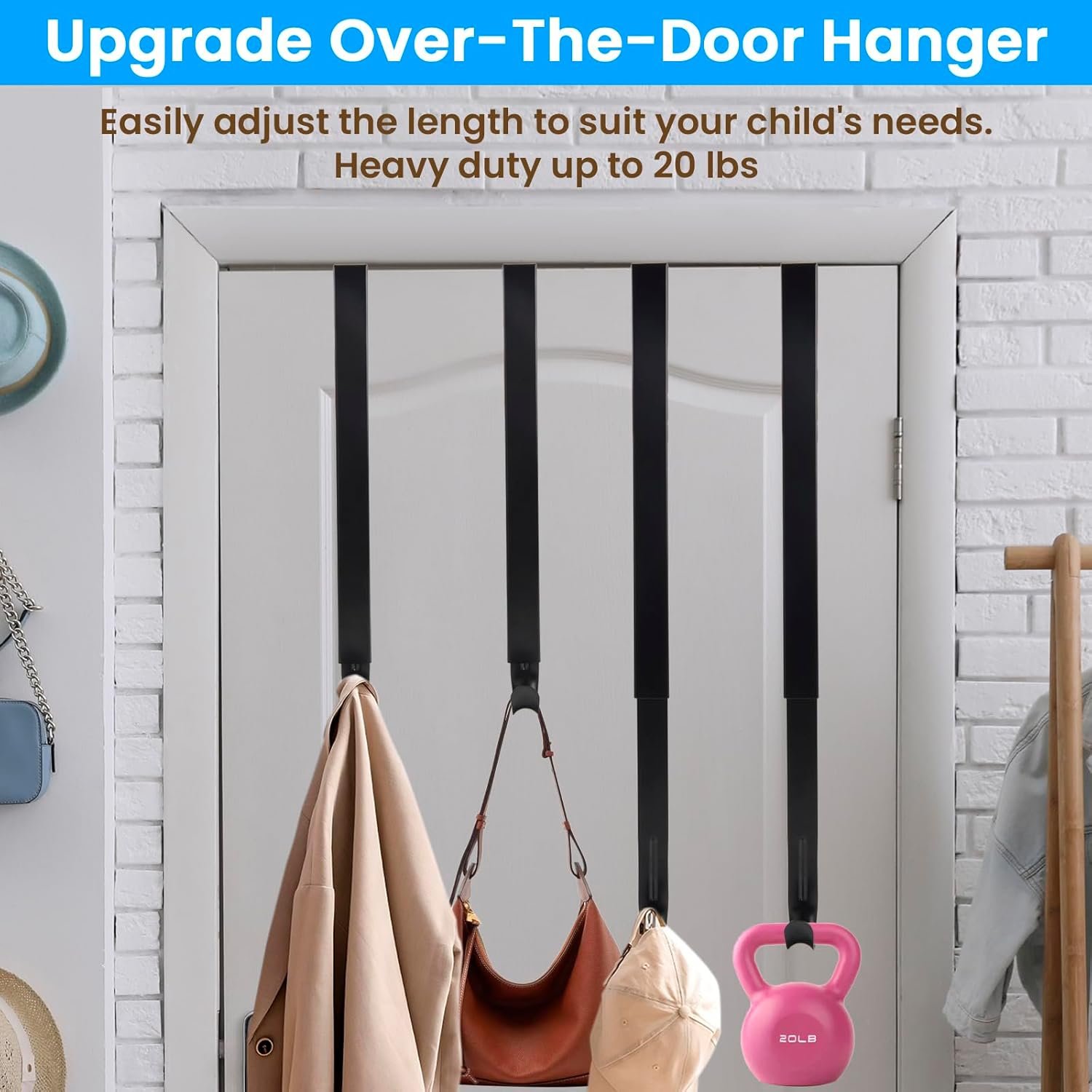 Over The Door Hooks -Adjustable Door Hook Hanger from 15-25 Inch, 4Pack Over Door Towel Rack Organizer for Bathroom, Heavy Duty Door Hook for Hanging Coat Clothes Hat, Wreath Hangers for Front Door - Image 4