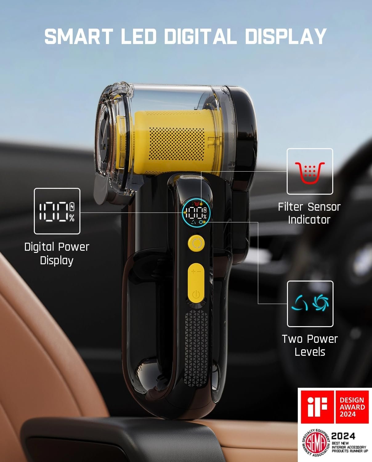 Fanttik Fold V10 APEX Pivot Cordless Car Vacuum, 17000Pa Handheld Vacuum Suction Power, Smart LED Display, Portable for Car Home Pet (Deluxe with Flexible Hose&Pet Brush) - Image 5