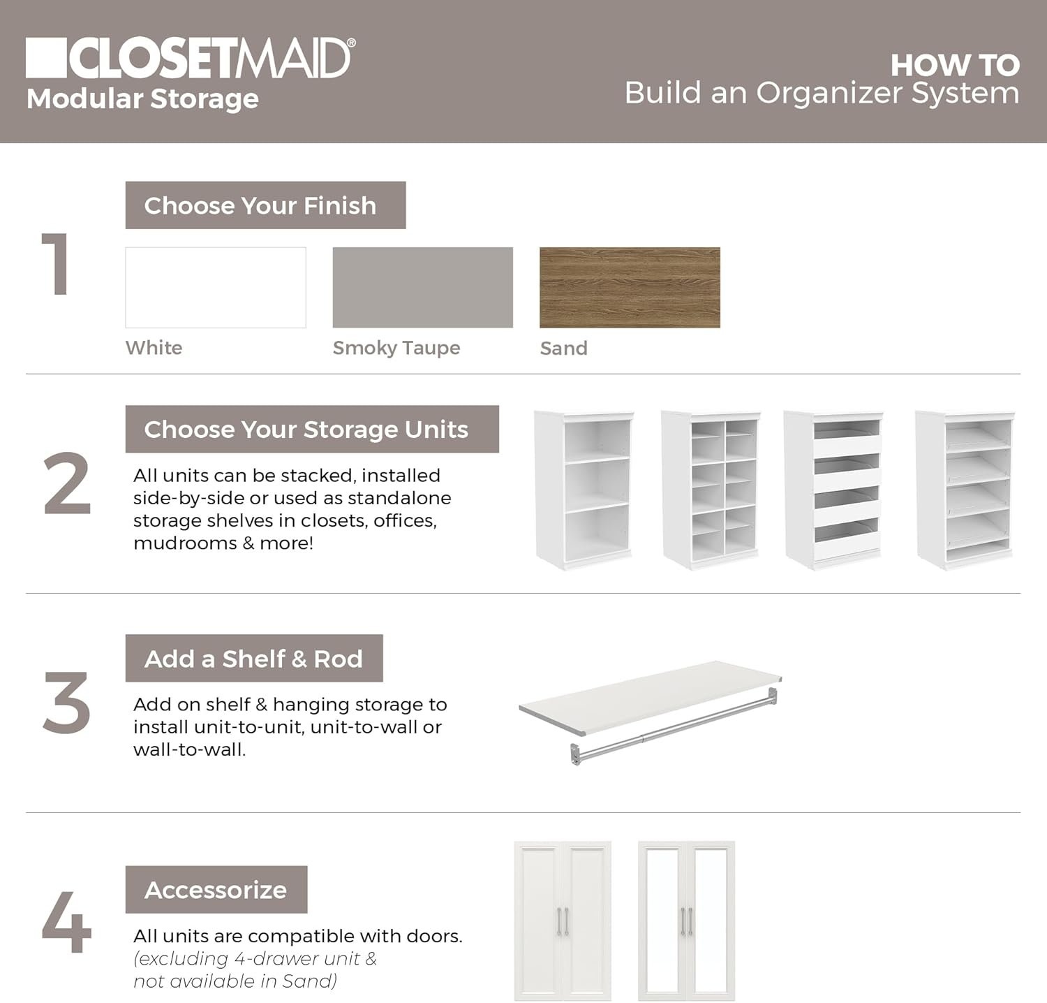 ClosetMaid Modular Shelf & Hang, Wood Organizer Adjustable Closet, Add On Storage Accessory, White, Shelf and Hang Rod Kit - Image 7