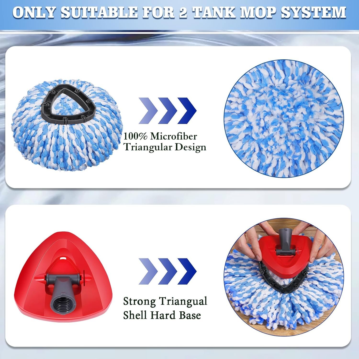 4 Packs Spin Mop Replacement Heads Compatible with Oceda RinseClean 2-Tank System, 4-Section Rotatable 30-58" Mop Handle,Mop Scrub Brush and Base Combo Set,Mop Refills Easy to Replace and Cleaning - Image 4