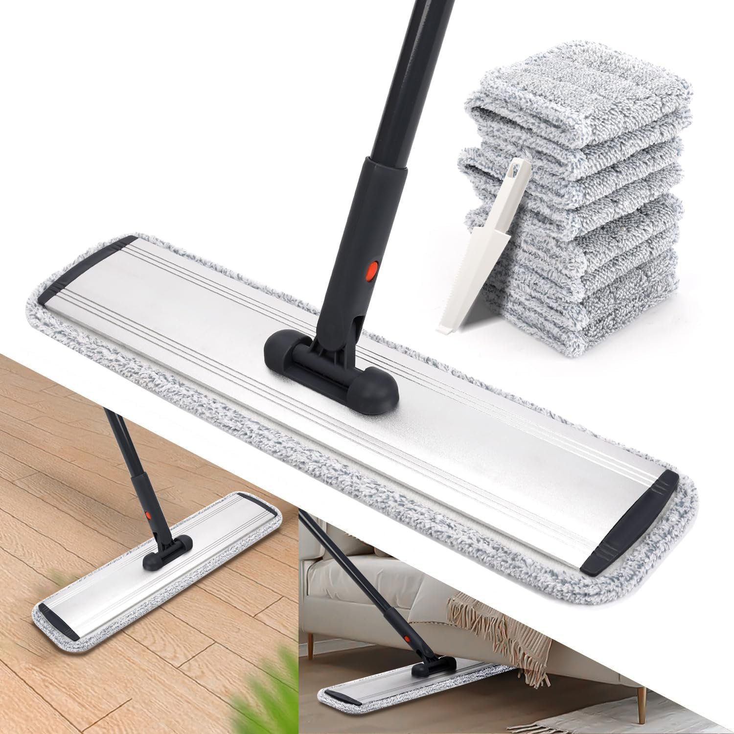 18 Professional Microfiber Mop Large Flat Mops for Floor Cleaning 4 Reusable Washable mop Pads Hardwood Cleaning System Wet and Dust Mop with 61in Long Stainless Steel Handle - Image 2