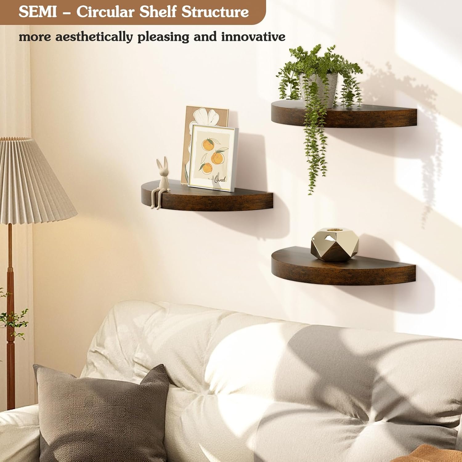 Olakee Floating Shelves for Wall Set of 3, 15.4" Rustic Wood Wall Mounted Shelves for Bathroom, Bedroom, Living Room, Kitchen, Office – Heavy Duty Decorative Storage Shelves – Carbonized Black - Image 5