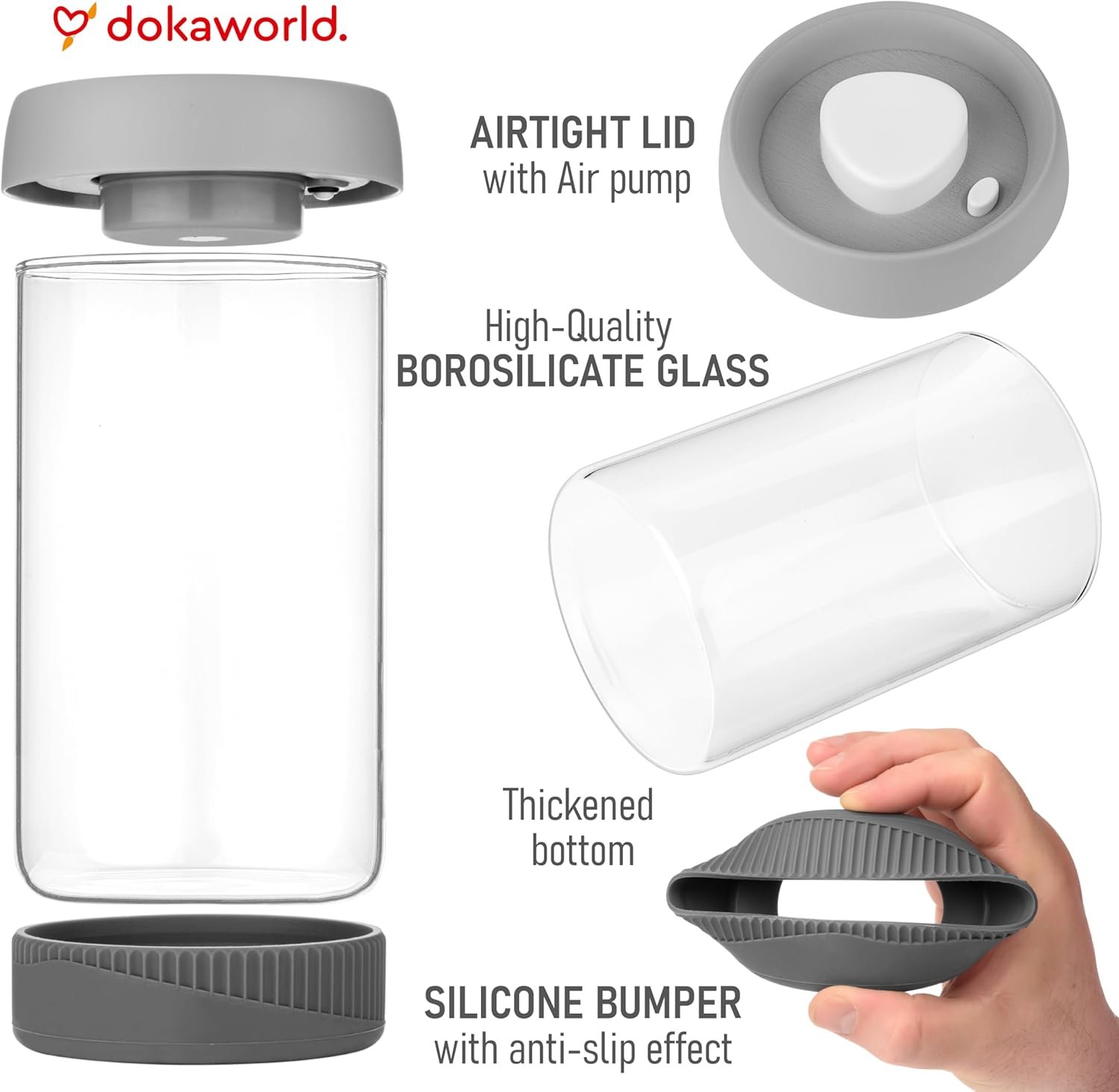 Glass Canisters Set - Kitchen Leakproof Seal Food Storage Jars - Coffee Bean Container - Pack of 5 Glass Canisters With Vacuum Airtight Lids for Cereal, Pet Treats, Nuts, Candy - Image 5