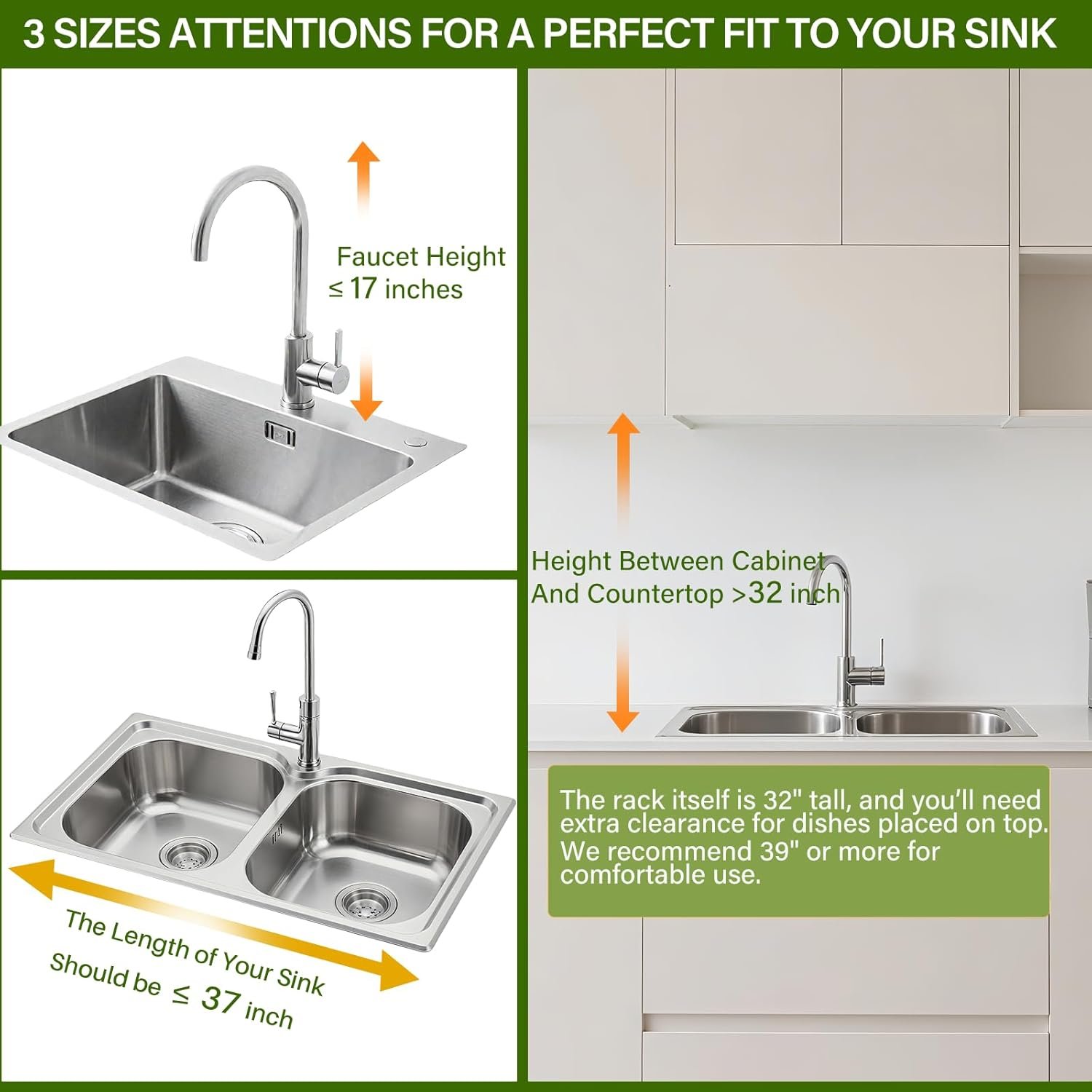 Over The Sink Dish Drainer Drying Rack 3 Tier, Full Stainless Steel Dish Drying Rack Adjustable Length 20.9''-37.4'', Kitchen Sink Shelf, Organized Space-Saving Dish Rack - Image 10