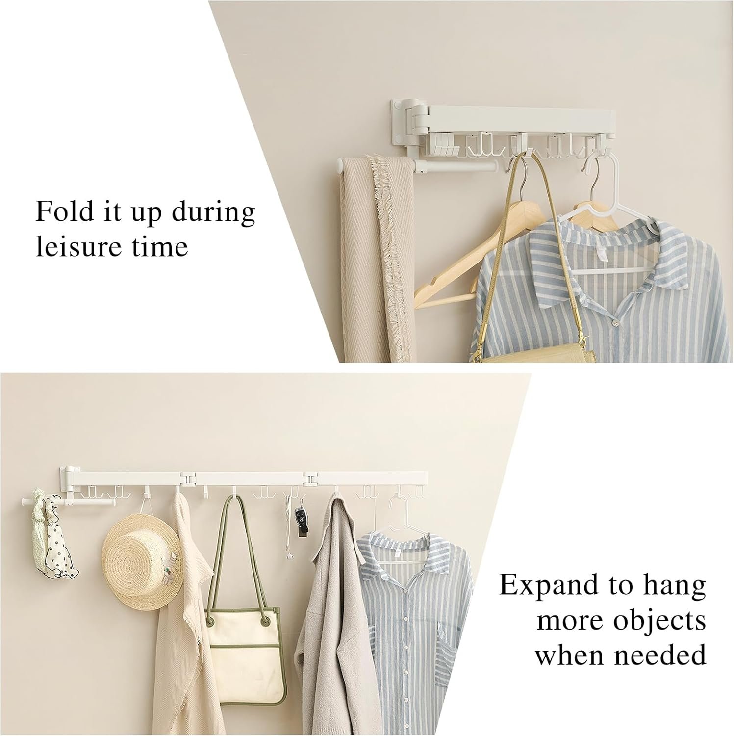 Wall Mounted Clothes Drying Rack,Drying Rack Clothing Wall Mount with Foldable Features(Tri-Fold),Space Saver,Wall Mounted Drying Rack for Laundry Balcony Bathroom (White) - Image 6