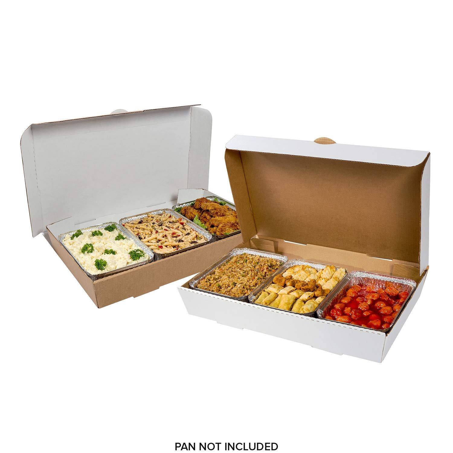 AmerCareRoyal Full Pan Corrugated Catering Box - Secure Stackable Food Delivery Container, Bakery Cardboard Food Storage Boxes, 21” x 13” x 3”, White, Case of 50 - Image 4
