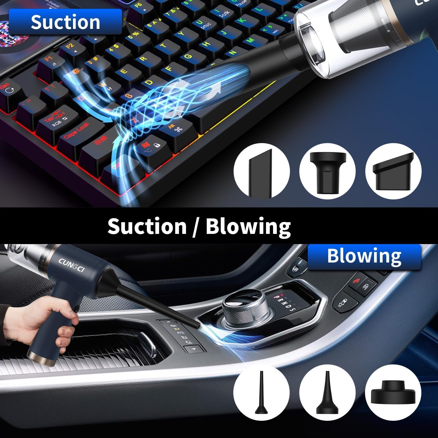 Car Vacuum Handheld Vacuum Portable Cordless, 18000Pa 5 in 1, 100W Brushless Motor, High Power Vacuum Cleaner with Window Breaker Hammer, LED Light, Multi-Nozzles for Car, Home, Pet, Office - Image 7