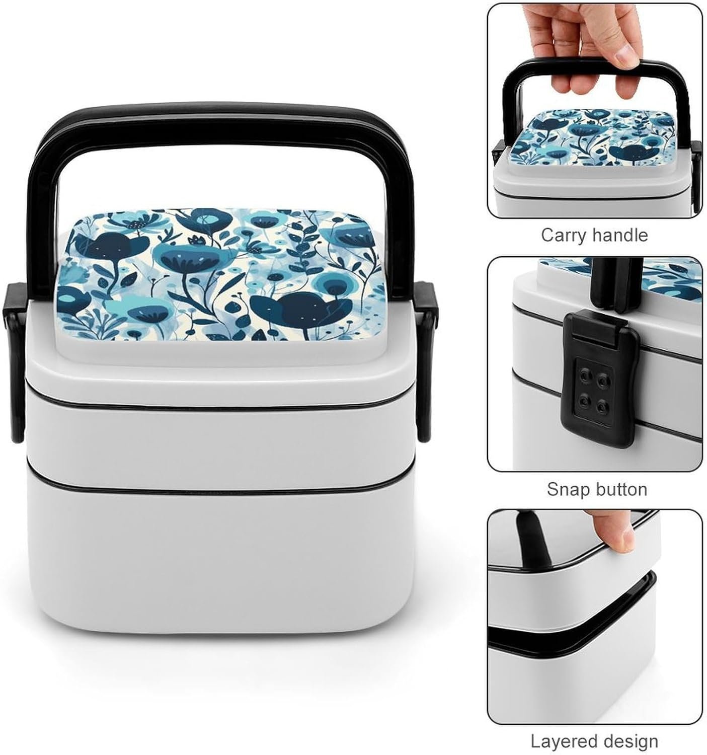 Simple Flowers Bento Box with Spoon, 2-layer Stackable Lunch Box Leak Proof with Invisible Handle, Insulated Food Storage for Office, Picnic & Travel - Image 6