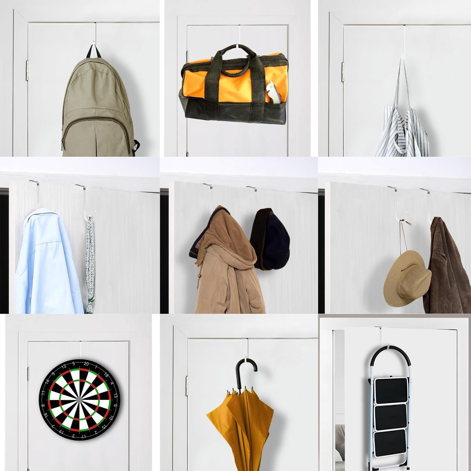 Over The Door Hooks, 4 Pack Steel Door Hangers Hook w/Rubber Coating, Fit 0.7''-1.4'' Door Width, Organizer for Living Room, Bedroom, Bathroom, Kitchen Hanging Clothes, Towels, Hat, Bag - Image 6