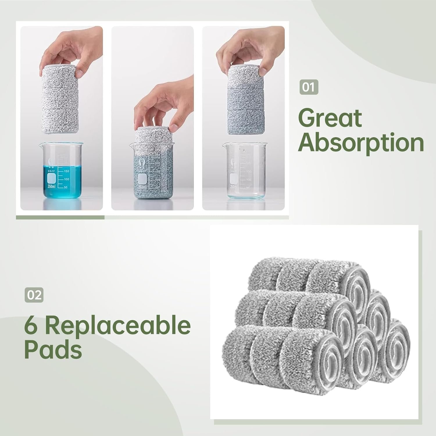 Flat Mop Pads 6pcs for Mop and Bucket Set with Wringer Replacement Microfiber Cloths Compatible with Floor Cleaning Mop Bucket Set - 15.7" X 4.5" - Image 5