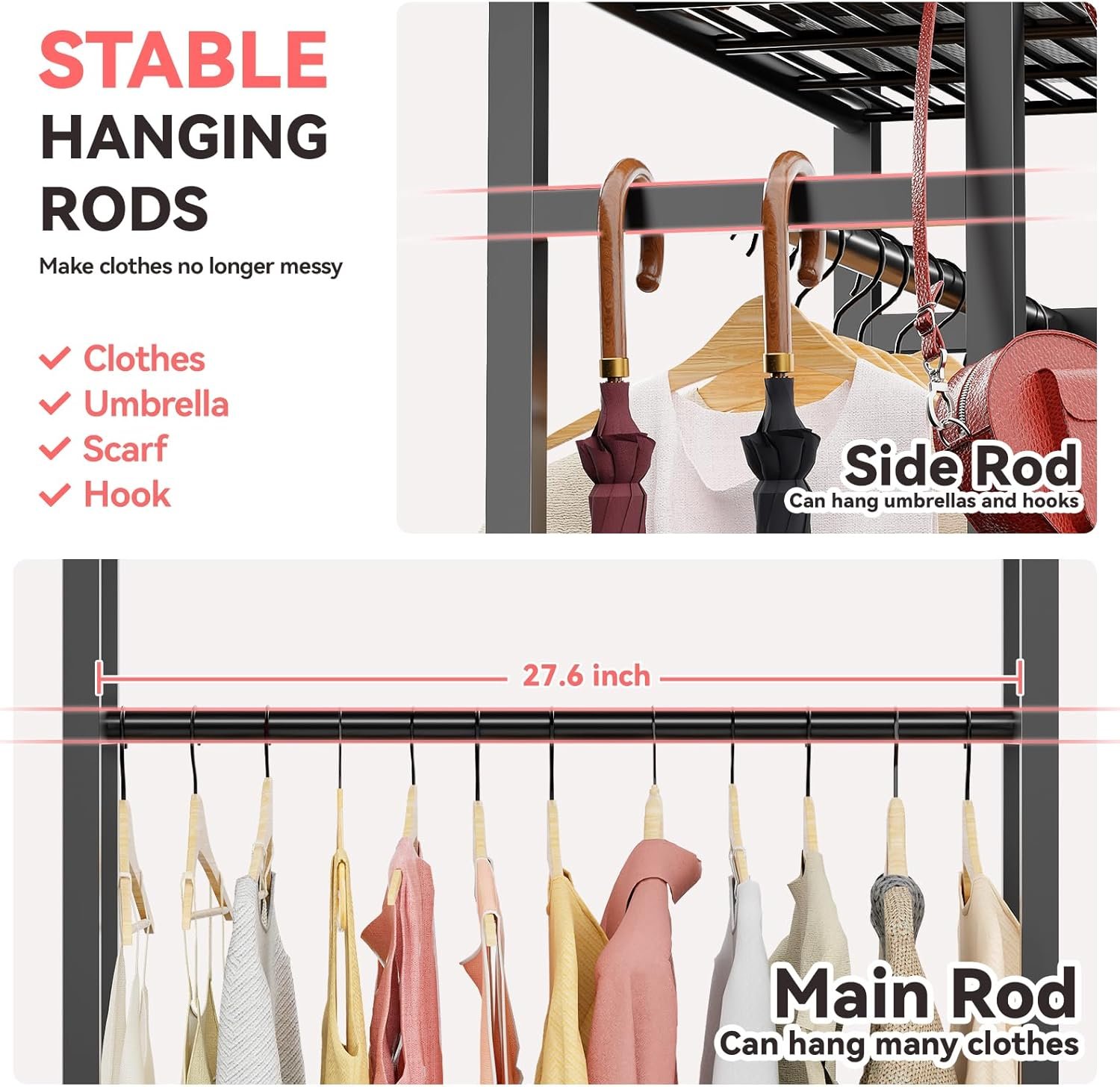 Small Clothes Rack -30" Wide Clothing Rack with 3 Shelves for Small Space, Sturdy Metal Portable Wardrobe Closet Organizer, Load 400 lbs, Black - Image 6