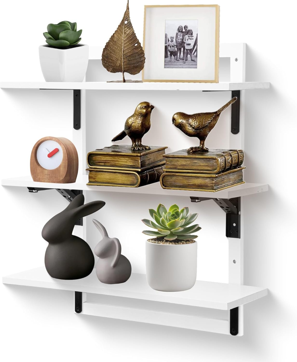 24-Inch Floating Shelves for Wall,3-Tier Wooden Wall Mounted Kitchen Shelves with Foldable Brackets,Hanging Wall Shelves for Living Room, Coffee Bar,Bedroom, Bathroom,Classic White - Image 10