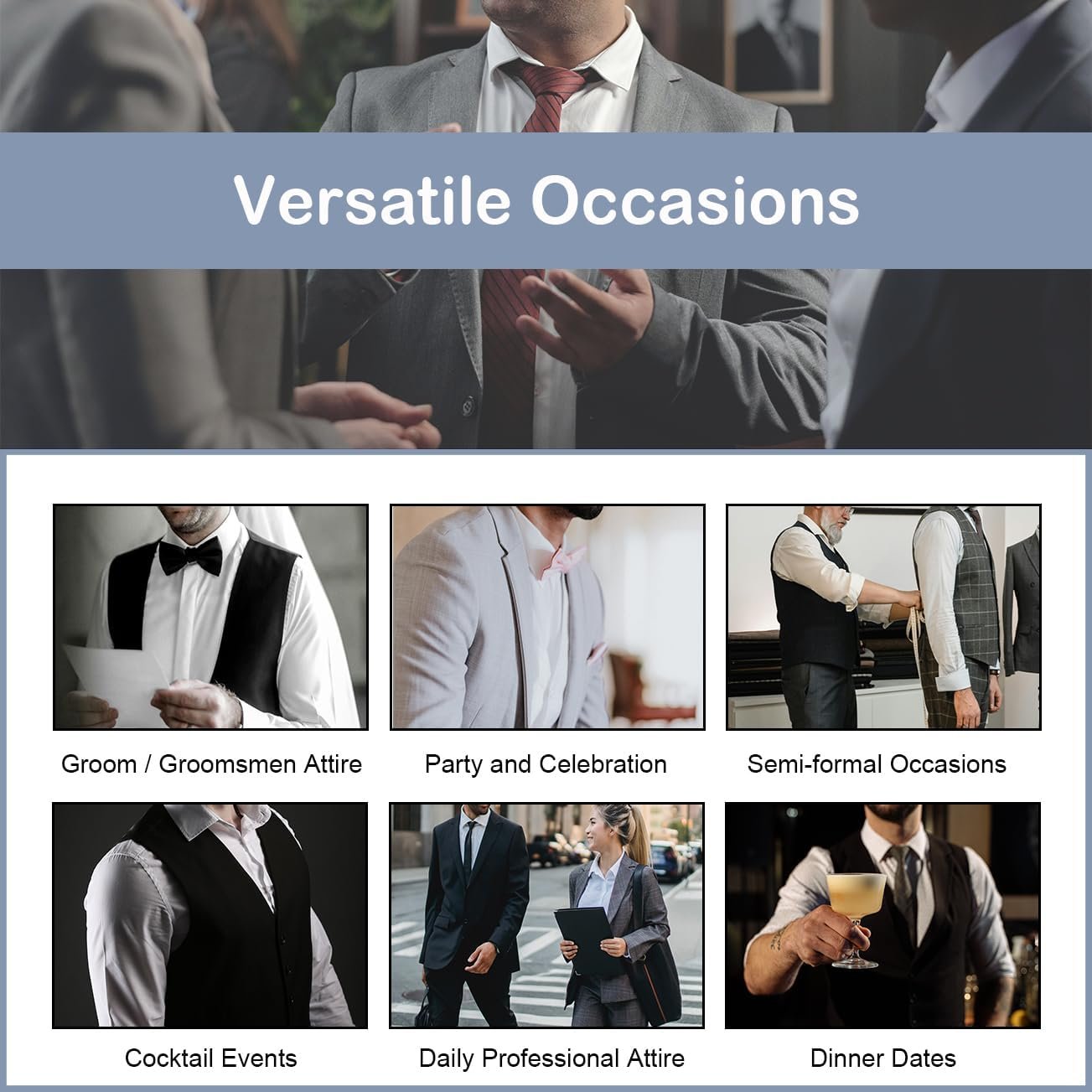 Men's Suit 2 Pieces Slim Fit Dress Vest and Pants Set Prom Suits for Mens Formal Wedding Party Tuxedo - Image 7