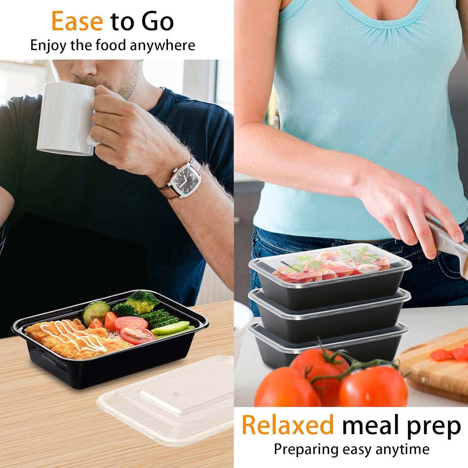 PIRTA 60 Pack 32 oz Meal Prep Containers Reusable with Lids, Food Safe, Leakproof, Microwave, Freezer, Dishwasher, To-Go Take Out, Plastic Food Storage Bento Lunch Box - Image 6