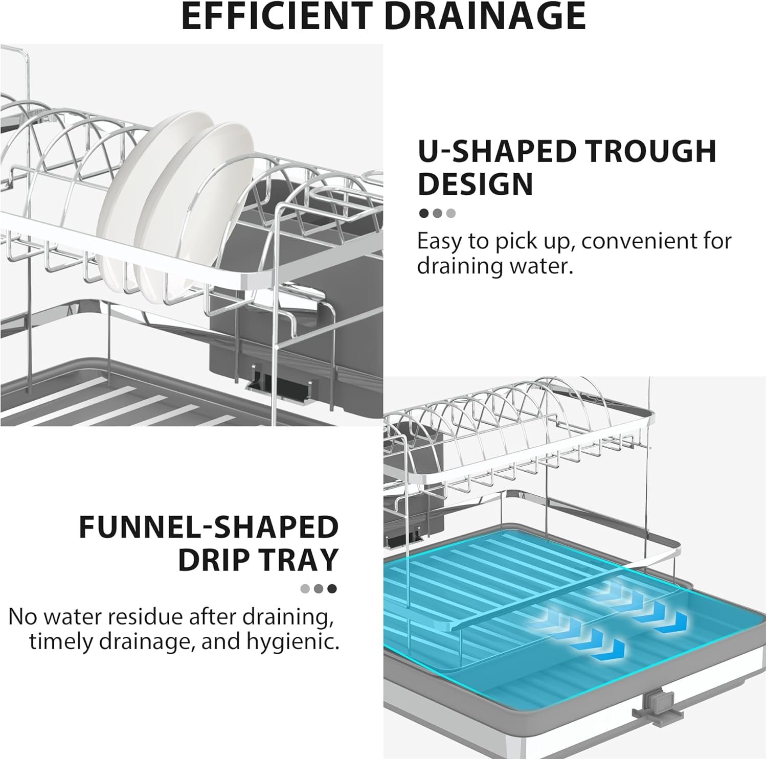 SUSTEAS Dish Drying Rack-Expandable,2 Tier Dish Drying Rack for Kitchen Counter,Large Space-Saving Drying Rack Kitchen,Cups,Utensils,Stainless Steel Dish Drainers for Kitchen Counte,Grey - Image 3