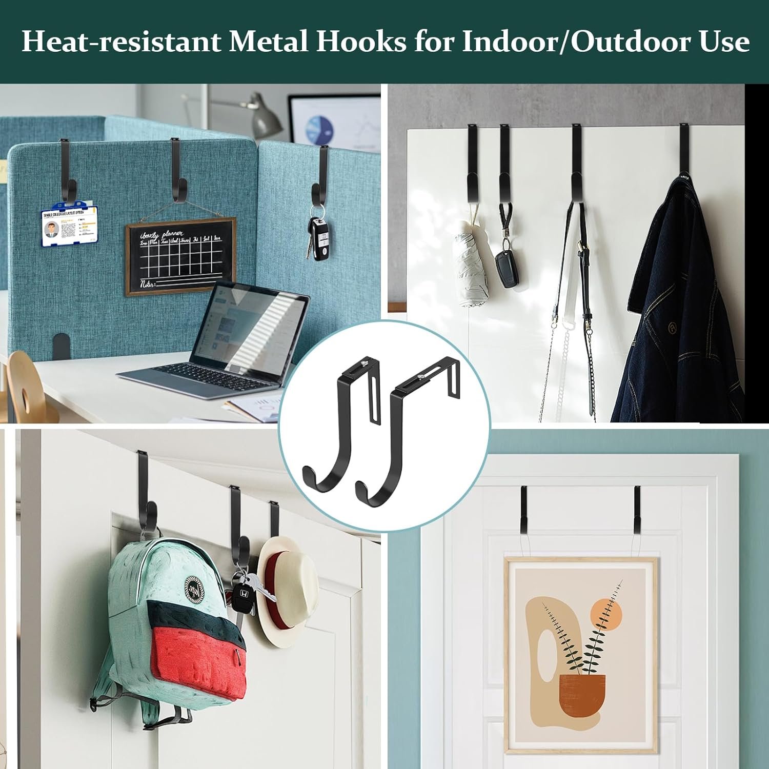 Adjustable Over The Door Hooks, Premium Metal Hooks for Hanging, Heavy Duty Door Coat Hangers and Towel Door Hangers, Cubicle Hook fits 1 3/8" to 3 1/2" Longer Panels for Wreath,Black,5 Pcs - Image 8