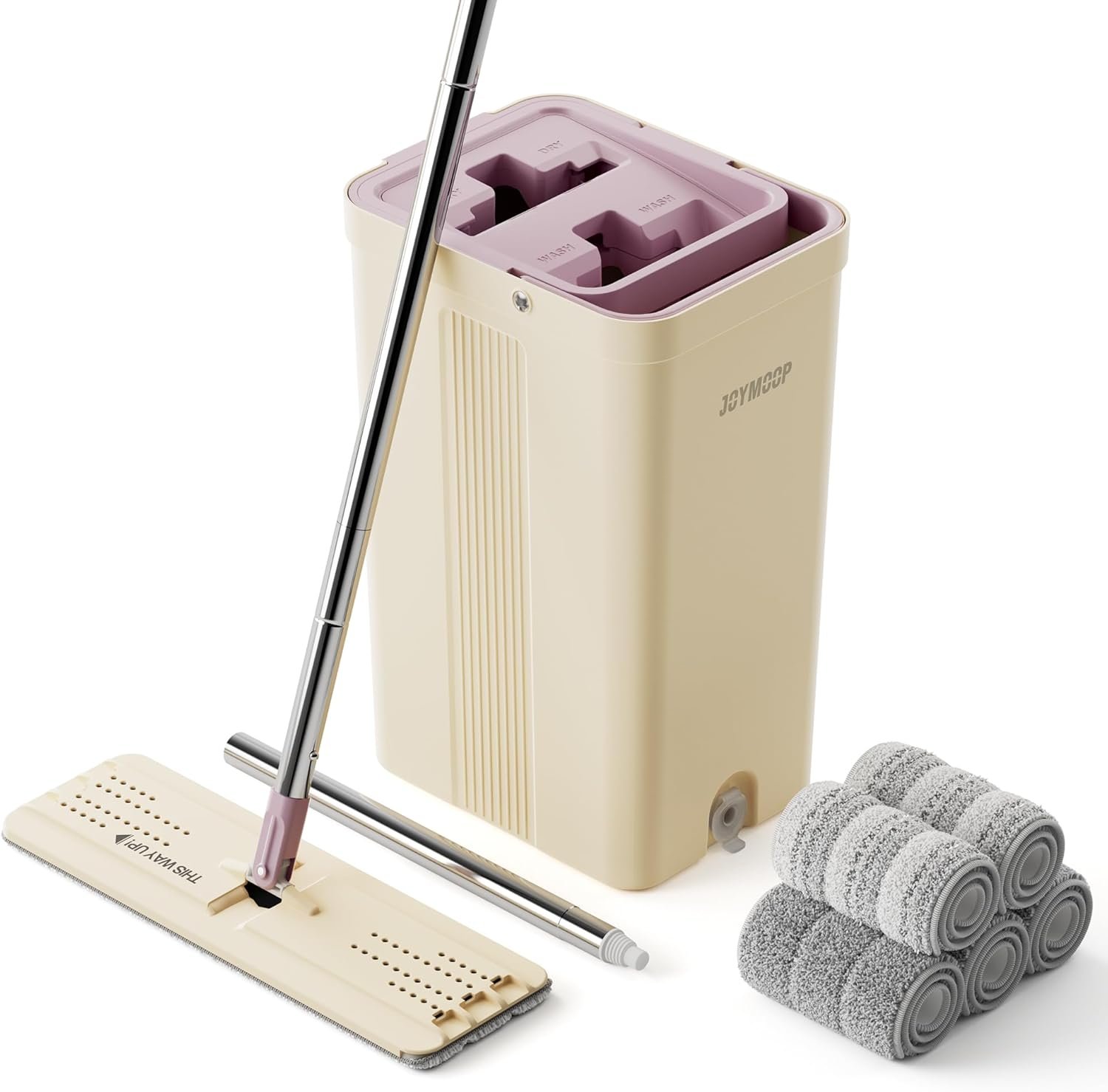 JOYMOOP Mop and Bucket Set (Beige & Blush Brown) with Extension Handle, Ideal for Floor, Window, and Wall Cleaning - Includes 5 Washable Microfiber Pads for Wet and Dry Use - Image 10