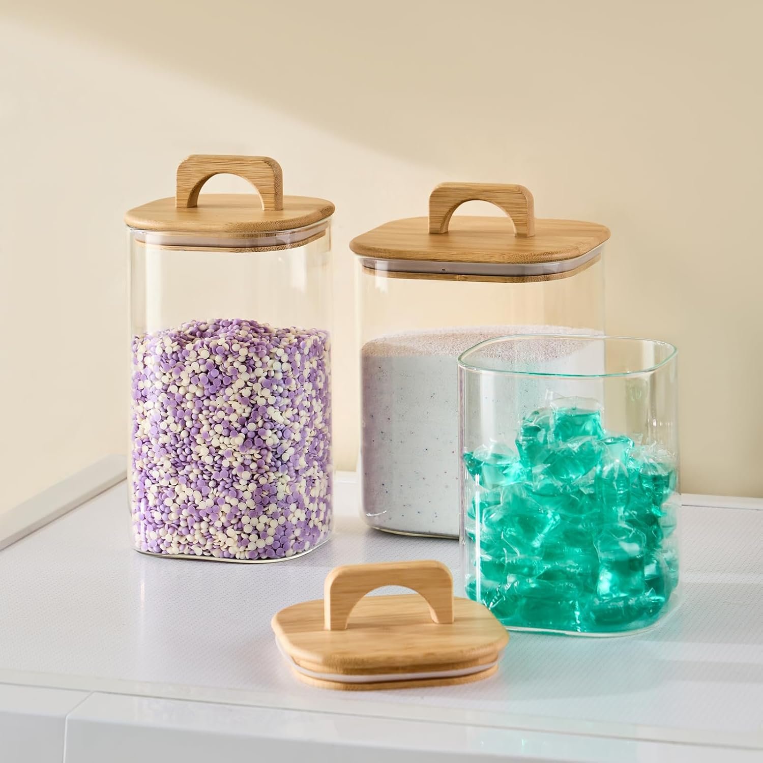 Sweejar 3 qt Glass Jars for Laundry Room Organization, 96 oz Laundry Pods Container, Glass Food Storage Jars with Airtight Lid, 1 Pack, Hand Lid - Image 6