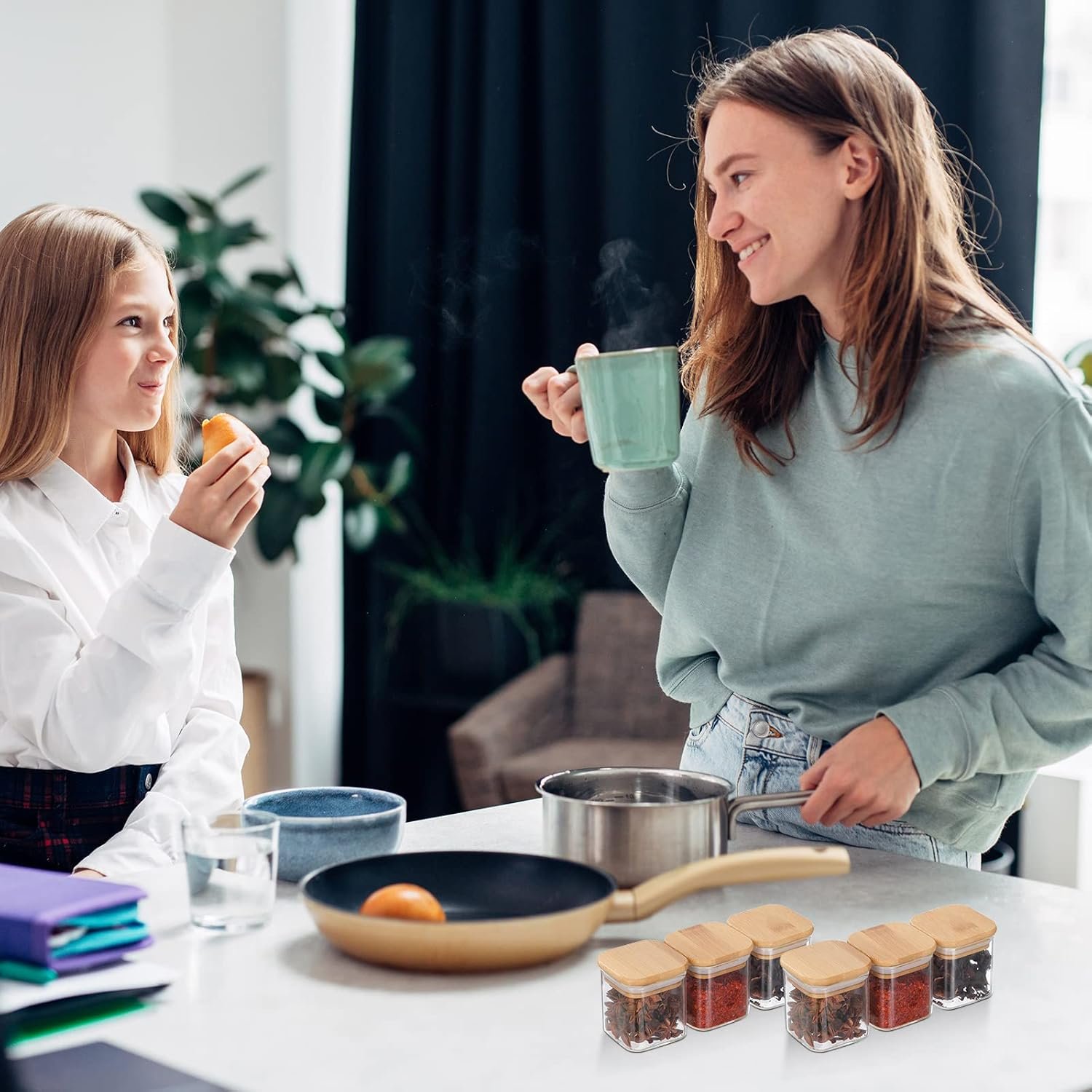 Nuenen Set of 24 Airtight Square Spice Containers 4 oz Glass Spice Jars with Bamboo Lid Small Seasoning Jars Empty Food Storage Containers for Pantry Clear Food Canisters for Kitchen Sugar Coffee - Image 7